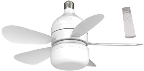 Socket Fan Light - Compact Lightbulb Fan, Remote-Operated Fan | Fan with Light Bulbs Offering 3 Lighting Options, Atmosphere Enhancing Socket Fan Light, 4-Speed LED Lightbulb Fan for Household Use