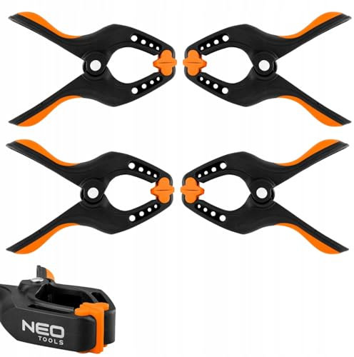 NEO TOOLS Klemmzwingen 4er Set - 3 Zoll (75 mm) - Federzwingen mit starker Spannkraft - Federklemmen für die Holzbearbeitung, Leimen, Fotostudios, Werkstatt - Leimzwingen
