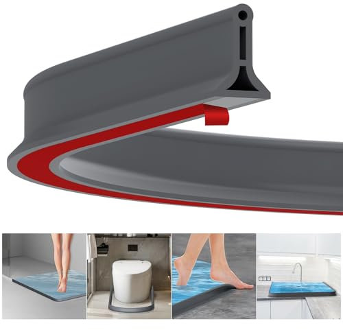 Fentar 2m Wet Room Floor Barrier, Self-Adhesive Shower Splash Guard, Rubber Shower Water Barrier, Shower Threshold Water Barrier, Flexible Shower Screen Seal Strip for Bathroom Floor Bathtub, Grey