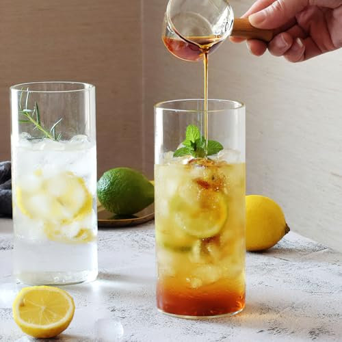 Bicchieri trasparenti da 4 pezzi, 400 ml, set di bicchieri da long drink, sottili, rotondi, eleganti bicchieri da bar per acqua, succhi di birra, bevande e cocktail, mojito e bevande miste (vetro,