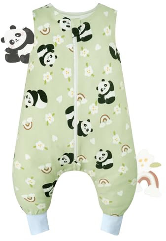 JiAmy Baby Schlafsack ohne Ärmel 1.0 Tog, Extended Beinen Schlafsäcke mit Beinen 100% Reine Ganzjährig Schlafanzug für Jungen Mädchen 6-18 Monate Dunkelgrün Panda