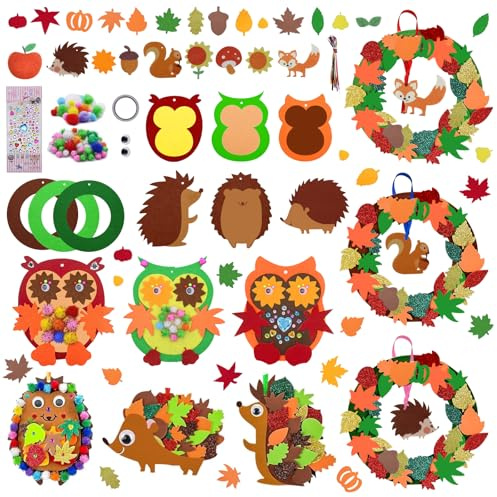 ARONRAVE Filz Bastelset für Deko, 9 Stück Herbst Basteln Kinder Herbstdeko Owl Filz Kränze Bastelsets DIY Bastelset Herbst 3-6 Jahre Thanksgiving Deko für Jungen und Mädchen (Igel+Owl)