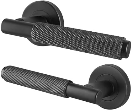 EAI Matt Black Door Handles, 1 Pair Lever on Rose - Dolton | 1 Pair of Lever on Rose Internal Door Handles, Fixings Included