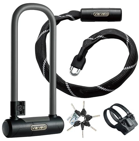 Via Velo Lot de 2 cadenas de vélo en acier 20CrMnTi de 16 mm avec support et chaîne de vélo, chaîne carrée de 7 mm de long, même système de clé 6 clés pour vélos électriques, scooters