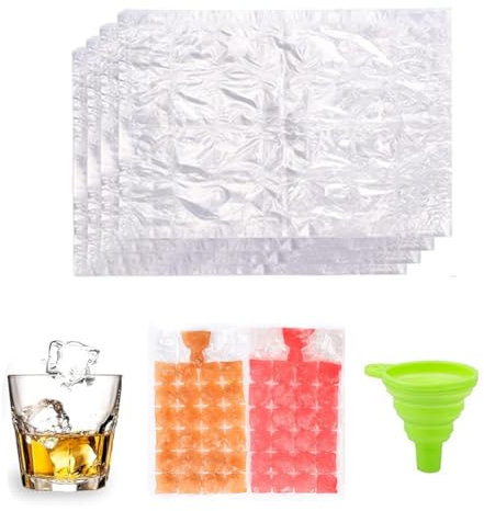 BQRKOTM 30 Piezas Bolsas para Cubitos de Hielo, 24 Cuadrados Autosellado Bolsas Desechables para Cubitos de Hielo con 1 Embudo de Silicona, para Whisky, Cócteles, Bebidas, Viajes