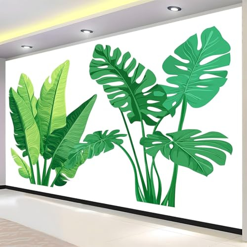 Papier Peint Panoramique Plantes Vertes 350x256 cm 3D Papier Peint Intissé Feuille de Bananier Monstera Photo Trompe l'oeil Poster Geant Mural Salon Chambre Enfant Chambre Décoration Murale a.77