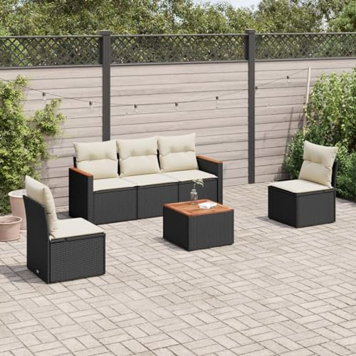 Iiaky 6-TLG. Garten-Sofagarnitur mit Kissen LoungemöBel Balkon Gartengarnitur Set Lounge MöBel Outdoor Schwarz Poly Rattan - 3258255