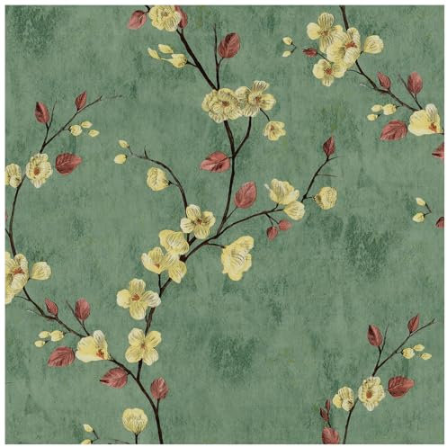 xupingjiti Carta da parati autoadesiva floreale acquerello foglie e fiori carta da parete 44x300cm vintage pellicola decorativa per mobili in PVC vinile adesivo da parete
