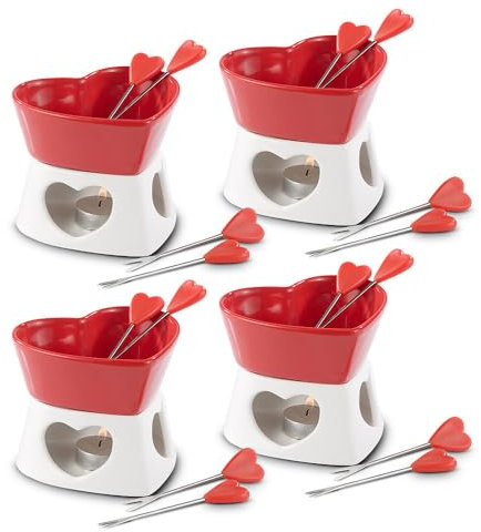 Rosenstein & Söhne Schokoladenfonduetöpfe: 4er-Set Schokofondues in Herzform (Porzellan-Schokoladenfondue, Schoko Fonduetöpfe, Schokobrunnen)