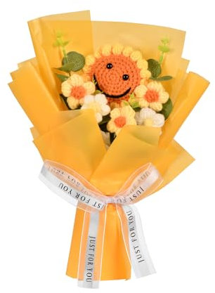 ZUXOLBIN Crochet Flower Bouquet Handmade Artificial Flower Plush Bouquet Knitted Sunflower Bouquet for Mothers Day Knitted Eternal Fake Flowers Bouquet Gift for Festival Wedding Graduation Anniversary