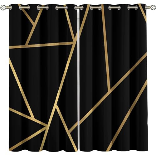 Kinder Gardinen Kinderzimmer Junge Mädchen Blickdicht Schwarz-Gelbe Strichzeichnung 140X160Cm 2Er Set Verdunkelungsvorhang Thermovorhang Hitzeschutz Vorhänge Wohnzimmer Schlafzimmer Vorhänge Mit Ös