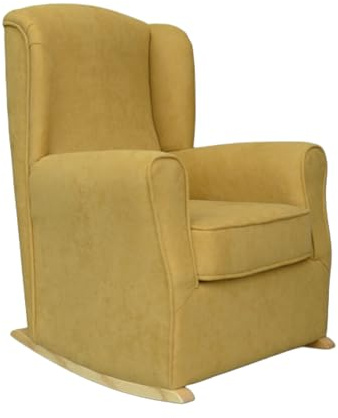 Butaca orejera cómoda tapizada con tejido anti-mancha con unas dimensiones muy apropiadas para cualquier rincón del hogar. Sillón con balancín ideal para la lactancia. (Balancín natural, Mostaza)
