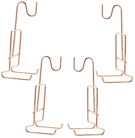 VALICLUD 4pcs Rose Gold Metal Coffee Cup Holder with Saucer Display Stand, Small Hanging Rack for Tea and Coffee Mug Storage, Kitchen Cabinet Organizer for Home and Café