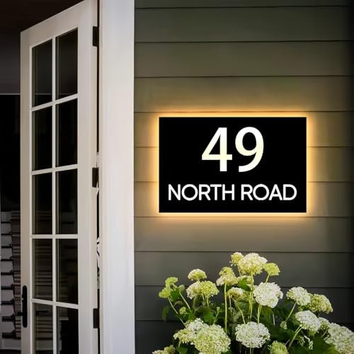 Customed LED House Numbers, Personalized Backlit Lighted Plaques, Modern Style Acrylic Address Door Signs, 5.9 x 11.8inch Outdoor Yard Illuminated Plate