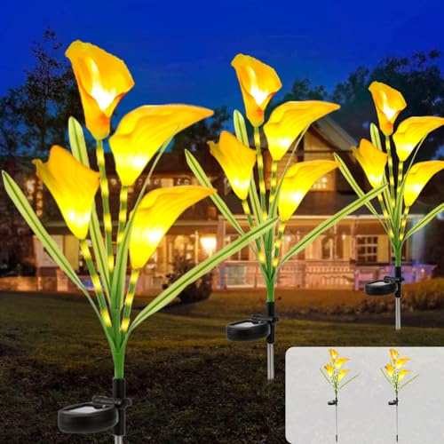 Acxilexy 2 Piezas Luces Solares Exteriores, Lámparas lirio de Cala Solares Jardín con 32 LED y 4 Flores, Impermeable Luces Solare de lirio de Cala para Jardín, Césped, Patio, Caminos Decoración