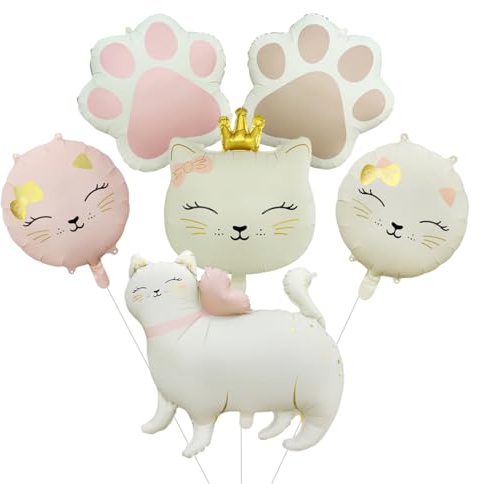 6 Piezas Globos de Aluminio Gato, Globos Gatos, Gato Decorativos para Cumpleaños, Fiestas, Baby Shower, Bodas