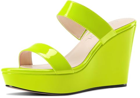 Aachcol Donna Slip-on Piattaforma Zeppa Sandali Aperte sulla Punta Alto High Tacco Heel Zeppa Ciabatte Moda Ballo Dress Scarpe 10 CM Heels Verde Lime 44 EU