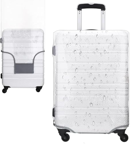 JIZZU 28 Pouce Grande Housse Valise, Transparente en PVC Imperméable | Housse Protection Valise, Protection Valise de Voyage Épaisse avec Sangles Velcro, Compatible avec la Plupart des Sacs