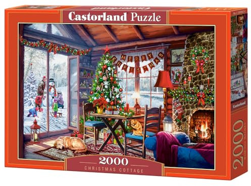 CASTORLAND 2000 Teile Puzzle Weihnachtshütte Kamin mit aufgehängten Strümpfen geschmückter Baum Erwachsenenpuzzle C-200962-2