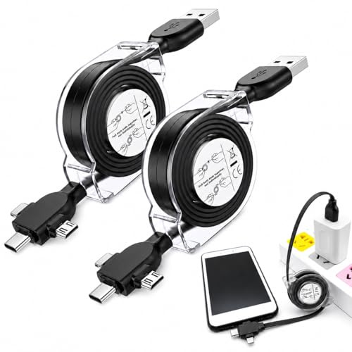 Hawpasy 3 in 1 Multi Charging Cable[2 Packs/1M], Retractable Fast Charger Cable with Connectors Adjustable USB C Cable Fast Charging Phone Charger Cord Retractable Multi Device Fast Charger