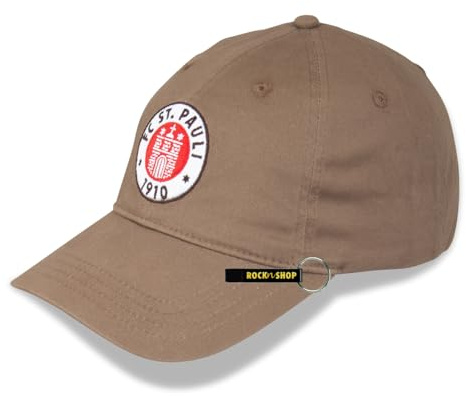 FC St. Pauli Cap mit Logostick – Offizieller Fanartikel – Braune Baseballcap aus Baumwolle mit gesticktem Vereinswappen & Metallschnalle – individuell verstellbar – 95% Baumwolle