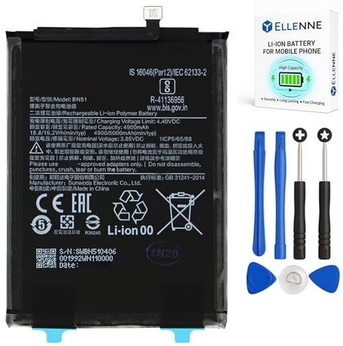 ELLENNE - Batterie pour Xiaomi Redmi 8 | Redmi 8A | BN51 | de 5000mAh avec kit tournevis inclus