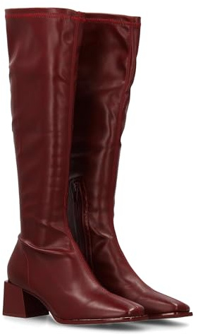 96572 Botas de Cana Alta para Mujer, Acabado Liso, Diseno estilizado y Elegante. Tacon Cuadrado. Punta Cuadrada Ideal para Otono Invierno. PUBurdeos Talla 37