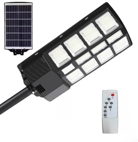 TANIASHOP Lampione Stradale LED Esterno Solare 3000W con Telecomando Faro a Ricarica Solare con Sensore di Movimento, Crepuscolare, Timer Luce Bianca 6500K IP67 Impermeabile per Cortile, Giardino