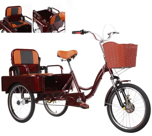 20-Tums Vuxentrehjuling - Passagerare Och Last, Bekväm Cruisercykel Med Hopfällbart Passagerarsäte - Perfekt För Shopping/Cyklister/Picknick, Last 200 Kg/440 Lbs