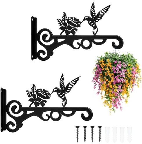Zocipro Lot de 2 Supports pour Suspension de Plantes en Métal 25 cm | Crochets Muraux Robustes en Fer pour Pots de Fleurs, Décoration de Jardin, Guirlandes Lumineuses, Nichoirs et Carillons, Noir