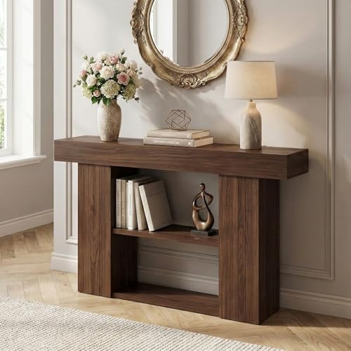 Lailang 135cm Mesa de Entrada, Mesa Consola Recibidor, Mueble de Entrada Recibidor, Mesa Recibidor Madera, Aparador Entrada Recibidor, Consola Estrecha, 135 x 33 x 76 cm, Nogal