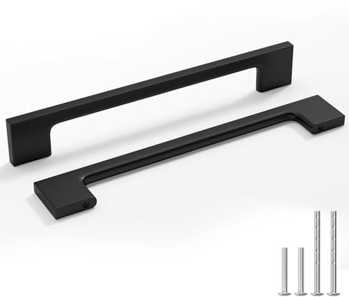Rergy 12 Stück Möbelgriffe Küchengriffe Schwarz Matt, 160mm Lochabstand Griffe für Küchenschränke, Aluminiumlegierung Schrankgriffe Schwarz für Schränke, Kleiderschränke & Schubladen