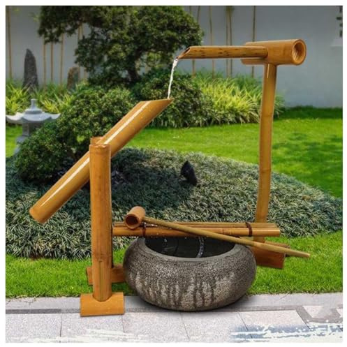 Zen Garden Water Fountain, Bamboo Outdoor Swing Fountain with Pump, DIY Bamboo Water Feature for Tranquil Outdoor Spaces