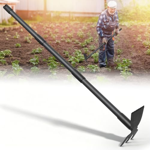 Herramienta para arrancar Malas Hierbas con Mango de 45,5 de Largo, azada y rastrillo 2 en 1 para Jardines pequeños, Herramienta de jardinería Manual con Mango Alto