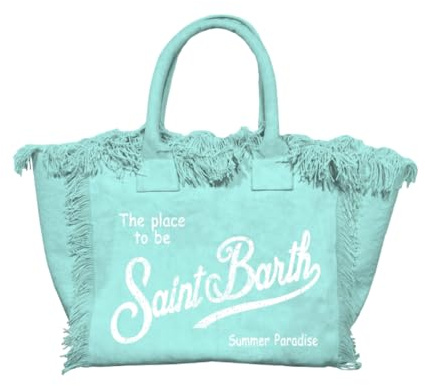 Saint Barth MC2 Colette Tasche aus Baumwoll-Leinwand, Wassergrün, Maße: 30 x 22 x 15 cm