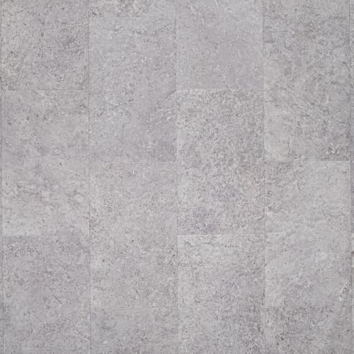 Stone & Tile Effect Vinyl Flooring 2.8mm Thick Foam Backed Lino Roll Bathroom Kitchen (Light Grey Polished Stone Tiles - 2m Wide x 3m Long)