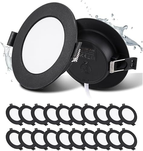 20 Pack LED infällda spotlights 230V Svarta 5W 4000K 450LM Hål: Ø75–90mm | Grebeam LED-spotlights för badrum, LED Downlight Platt ultratunn 25mm, neutralvitt LED Spots taklampor för kök och sovrum