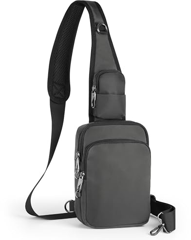 BROADREAM Sac à bandoulière antivol - Sac de poitrine - Sac à bandoulière - Pour homme et femme - Petit homme - Avec fermeture éclair et blocage RFID