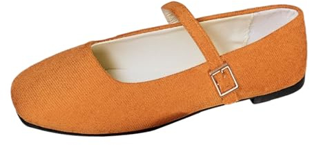 Ballerinas Women's Elegant Dance Shoes with Heel and Strap Ballerina Shoes Mary Jane Traditional Shoes Summer Shoes Round Toe Sporty Casual Shoes Summer Flat Barefoot Shoes, O Orange, 10 UK