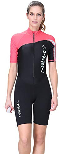 Big Girls Women One Piece Swimmsuit Quick Dry 1.5mm Shorty Wetsuit Sun Protection Rash Guard Diving Skin M Red