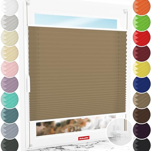 Schuette® Plissee ohne Bohren ● Premium Kollektion: Morning Coffee (Hellbraun) ● 20x80cm (Breite x Höhe) ● Suprafix Faltrollo Klemmfix 2.0 Rollo ● 60 Sekunden Plisseerollo Montage inkl. Video
