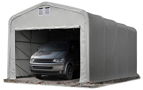 TOOLPORT Wikinger Zeltgarage 5x8 m Lagerzelt Carport Torgröße 4,1x2,5 m für Boote, Wohnmobile, Traktoren - grau