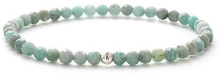 BERGERLIN Amazonit Armband echt mit 925 Sterling Silberperle - facettierte Perlen - Größe M
