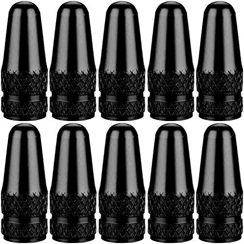 SAMIKIVA (10 Pack) Bike Presta Valve Stem Caps, Chrome Anodized Aluminum, Use On Presta French Valves, Dust caps for MTB Road Racing Bicycle, Rocket Style (Black (10 Pack))