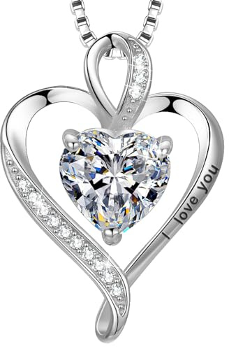 LAVUMO Herz Kette Damen I love you Halskette Schmuck Geschenke für Frauen | Silber 925 Echt/Messing Kette Geschenk Freundin MaMa an Geburtstags Valentinstag Muttertag Mit Rose Geschenkbox