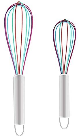 2 PCS Silicone Whisk Set, Colourful Mini Whisks Silicone Wire Hand Kitchen Whisks Rainbow Egg Beater Non-Stick Manual Egg Whisks with Grip Handle (8 &10 inch)