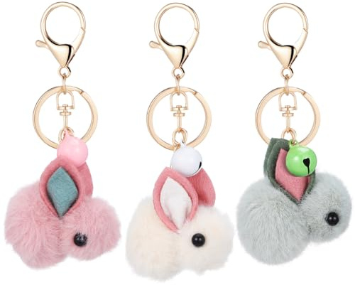 Amosfun Kaninchen Schlüsselanhänger Plüsch Hase Anhänger Weicher Schlüsselring Damen Tasche Charm Geschenk Für Ostern Kinder Mädchen