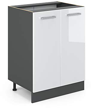 Vicco Küchenunterschrank R-Line, Weiß Hochglanz, 60 cm | 2 Türen · Ohne Arbeitsplatte · Höhenverstellbare Füße · 1 Einlegeboden · ✓ Frei kombinierbar
