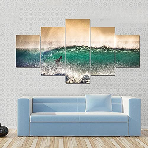 Bild auf Leinwand - Wandbild Surfer auf Blue Ocean Wave Bali Indonesien Leinwandbilder Leinwand Drucke Wohnzimmer Wanddekoration Kunstwerk Dekoration