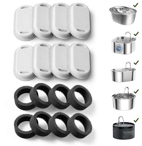 PETLIBRO Katzenbrunnen Filter 8er Pack, 8 Stück Filter für Katzenbrunnen Edelstahl, Dreifach-Filterung Filter für Trinkbrunnen für Katzen und Hunde | Ersatzfilter für Edelstahl-Katzen-Wasserbrunnen PLWF003 & PLWF006, 4-Monats-Versorgung